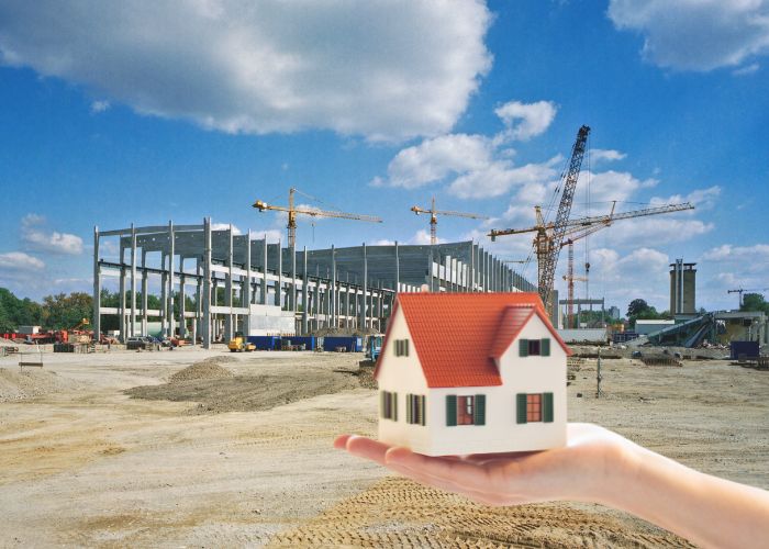 State-of-the-art commercial building under construction with advanced technology and sustainable design features